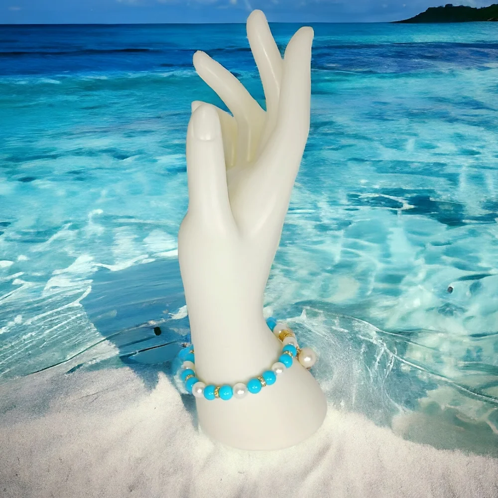 Pearl Turquoise & Coral Y2K Charm Bracelet Mermaidcore Oceancore Beachy Seaside
